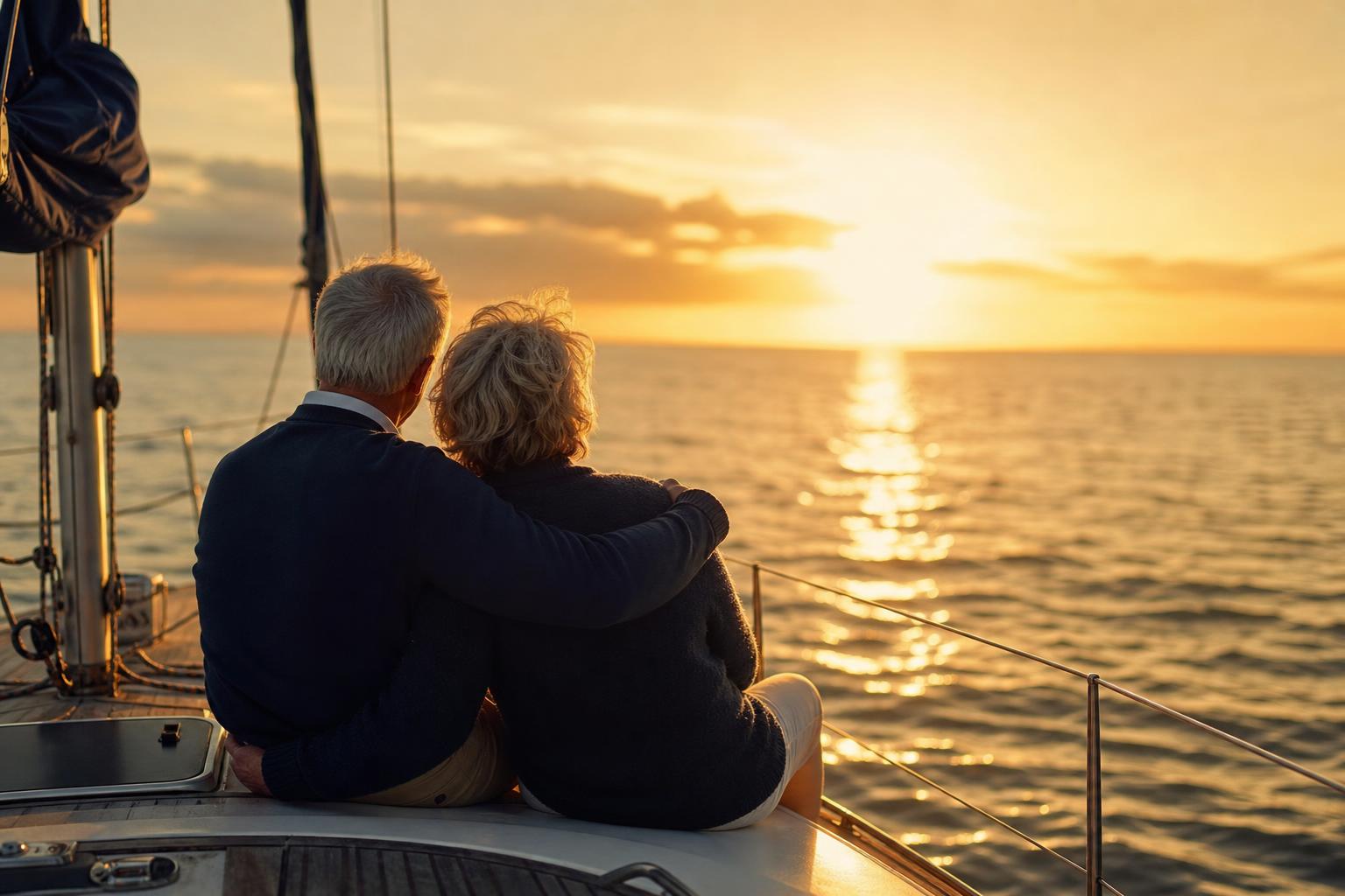Couple enjoying retirement sailing